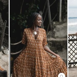 Daughters of India Chaaya Maxi Dress in Chai. Cotton tiered flowy full length